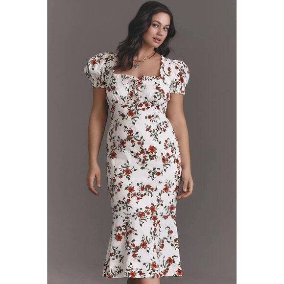 NWT Size 1X - Anthropologie Linen Blend smocked Puff-Sleeve Midi Dress ( US$178) - Picture 1 of 16